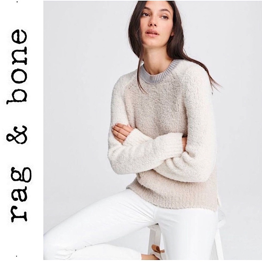 Rag & Bone Knit Davis Color Block Crew Wool Teddy… - image 1